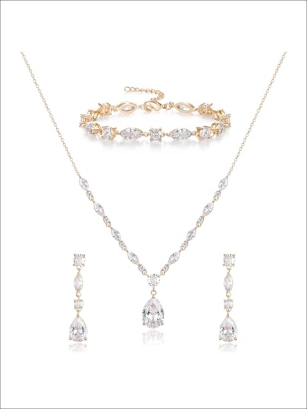Cubic Zirconia Teardrop Bridal Jewelry Set Wedding Bride Bridesmaid Gift